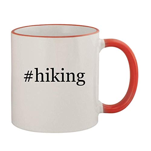 #hiking - 11oz Ceramic Colored Rim & Handle Coffee Mug, Red