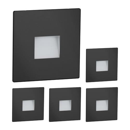 ledscom.de 5 LED luce per scale/parete da incasso FOW per interni ed esterni, downlight, angolare, nero, 85 x 85 mm, bianco freddo
