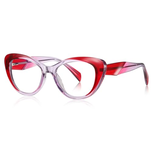 kachawoo Cat's Eye Blue Light Filter Verres pour femmes TR90 monture lunettes mode lunettes, Cadre rouge violet, Large