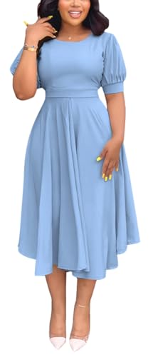 Image of Summer Dresses for Women Semi-Formal Fit Casual Slim Short Puff Sleeve O-Neck Elegant Swing A Line Maxi Dresses