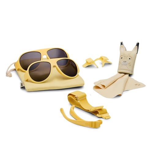 MOKKI 2x Sonnenbrille für 1-5 Jahre UV420 und UV400 Kopfband größe Gläser Blaulichtfilter polarisiert schraubenfrei flexibel weich für Ski Strand & Sport Baby und Kinder Click & Change