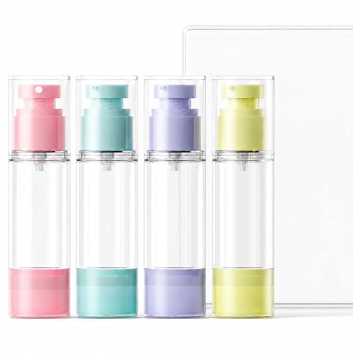 4 Pack Airless Pump Bottles 1 oz Leakproof Travel Bottles with Pump for Toiletries Small Empty Containers with Lids for Lotion Creams Serum Skin Care Shampoo Cosmetic Moisturizer Dispenser