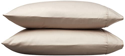 Image of Amazon Basics 400 Thread Count 100% Cotton Pillowcases, Sateen Weave, Standard Size, 20 inch x 30 inch, Stone Gray, Set of 2
