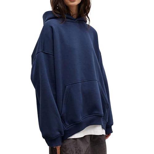 Sweat à capuche ample en coton pour femmes avec épaules tombantes et poche