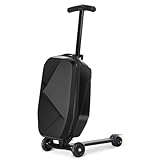 smilesun Scooter Luggage For Kids & Adults, Hardside Ride On Suitcase For Kids Ages 4-15 Multifunctional Lightweight Foldable Carry On Luggage With Wheels Ride On For Children Teenagers(Coal Black)