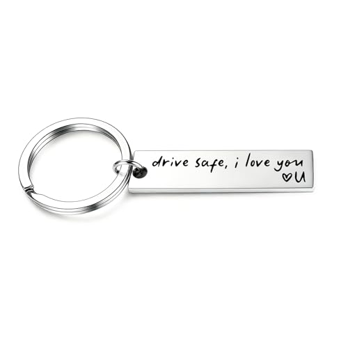 CutePlanet Drive Safe I Love You Keychain - Stainless Steel Engraved Couple Gift, Romantic Present for Boyfriend Girlfriend Husband Wife (U)