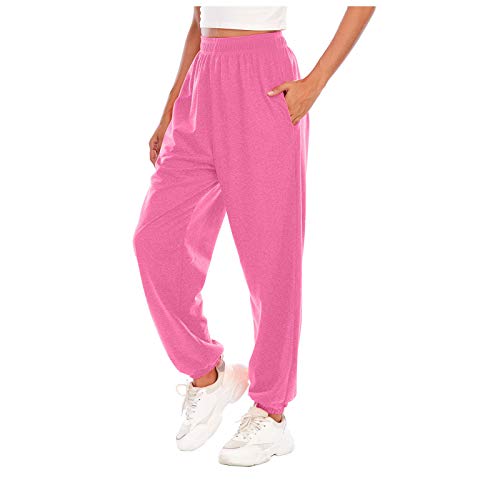 Generisch Damen Jogginghose Yoga Fitness Casual Stoffhose High Waist Laufhosen Sweatpants bequeme Lockere Freizeithose Fitness Loungewear Jogginghose Baumwolle Lang Sporthose Trainingshose, A1 rosa