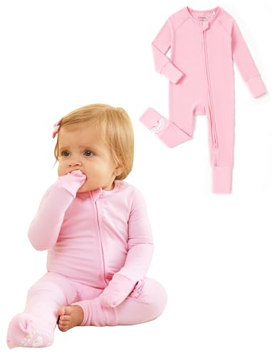 Image of PATPAT Organic Cotton Baby Footie Pajamas with Two-Way Zipper & Fold-Over Mittens, Soft Stretchy Romper for Newborn Boy Girl