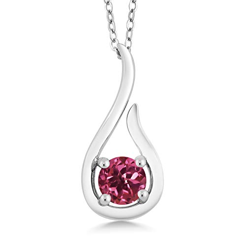 Gem Stone King 0.50 Ct Round Pink Tourmaline AA 925 Sterling Silver Raindrop Pendant With Chain
