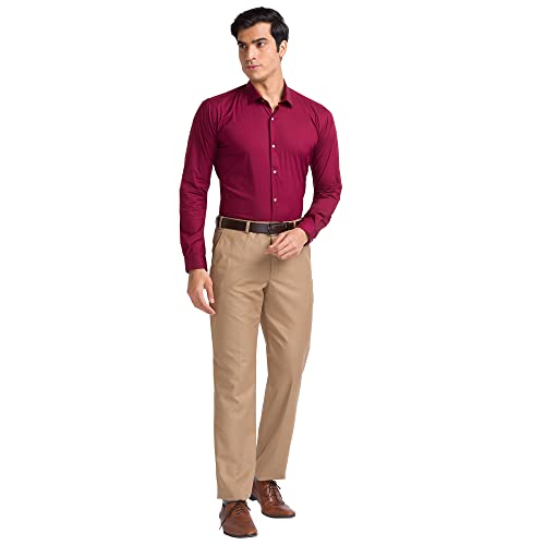 Image of Park Avenue Men's Polyester Blend Solid Pattern Smart Fit Flat Front Formal Trouser