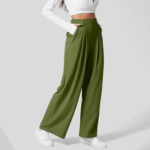 Women Wide Leg Pants Elastic High Waisted Waffle Knit Casual Comfy Palazzo Pants Trousers with Pockets3