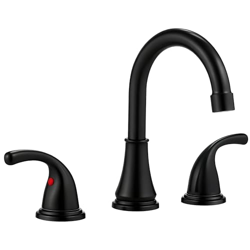 Image of Bathroom Sink Faucet FRANSITON Centerset 8 Inch 2 Handle Bathroom Sink Faucet Lead-Free with Pop-up Drain Stopper and Supply Hoses (Matte Black, 8 Inch)