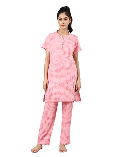 Image of Duchess Women's Cotton Tie & die & Embroided Long Length Night Suit Set