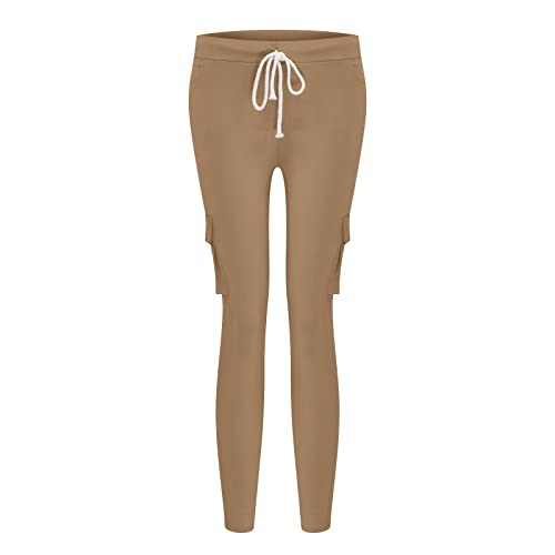 Women's Stretch Skinny Cargo Pants Casual High Waist Drawstring Cargo Joggers Butt Lift Pencil Trousers with Pockets3