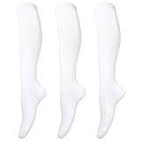 Tom & Mary Women’s Knee High Socks, Combed Cotton (86%), Non-Slip, Stretch, Adjusted Calf, Soft, Non See Through (3-Pack) (White)
