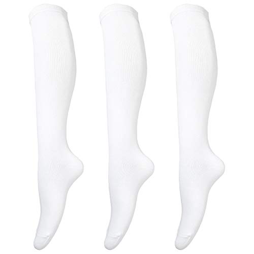 Tom & Mary Women’s Knee High Socks, Combed Cotton (86%), Non-Slip, Stretch, Adjusted Calf, Soft, Non See Through (Size 5-9), White, M