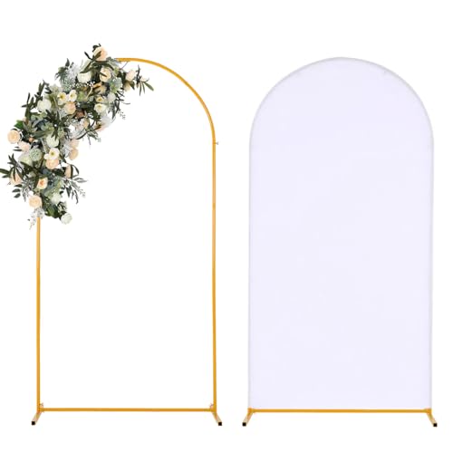 Vincidern 6.6FT Arch Backdrop Stand and Cover Set, Metal Arch Stand with White Cover for Wedding, Party, Baby Showers, Graduation, Birthday, Event Backdrop Decorations