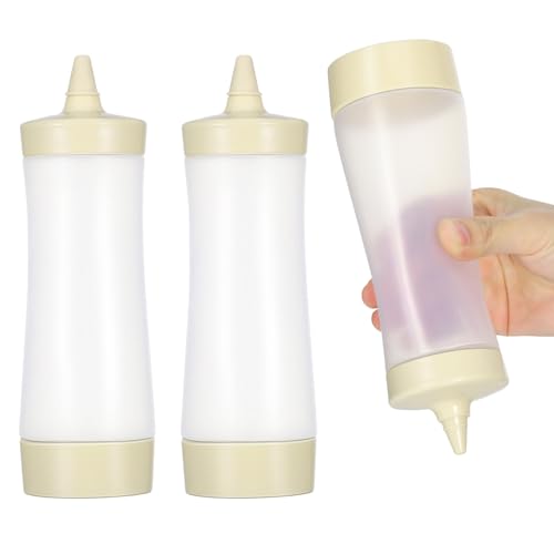 Beaupretty 3個 プラスチック製??瓶 ベージュ 調味料用スクイーズボトル ケチャップ マスタード ドレッシング対応 漏れ防止キャッ 再利用可能