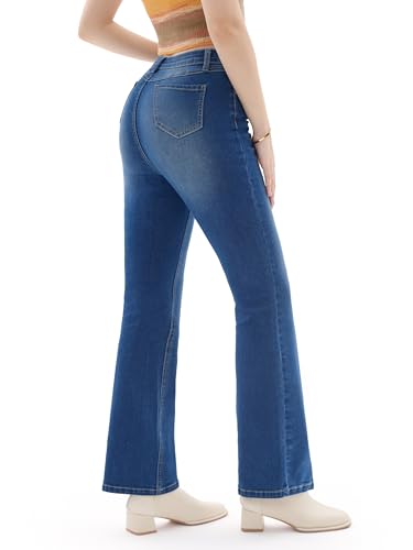 Petite Women's 24"/26"/28"/30" Stretch Flare Jeans High Waisted Curvy Bootcut Denim Pants3