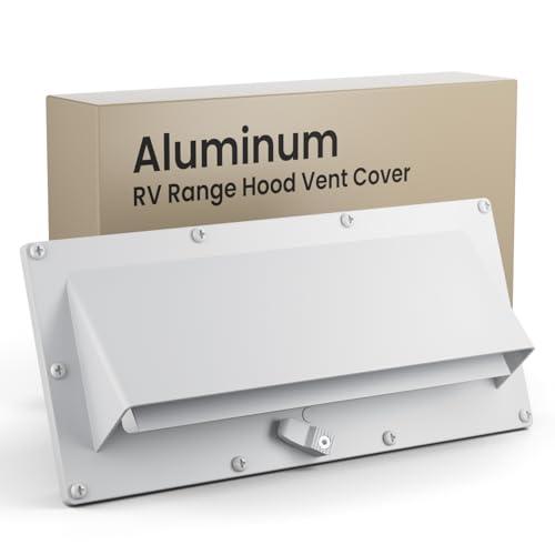 Safoner Aluminum RV Stove Vent Hood Cover for Adjustable Range Exhaust Depth Includes Butyl Tape Exterior Kitchen Replacement Camper Accessories for Travel Trailers and Motorhomes- White