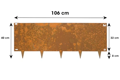 Wovar Rasenkante Cortenstahl 40 x 106 cm Flexibel - Pro Stück- Beeteinfassung Cortenstahl - Beetumrandung - Beetbegrenzung - Rasenkante Metall