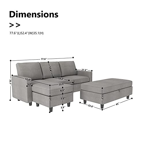 Honbay Grey Sectional Couch With Ottoman, Convertible L Shaped Chaise Sofa Set Sectional With Left Or Right Facing (Grey) #TOP6