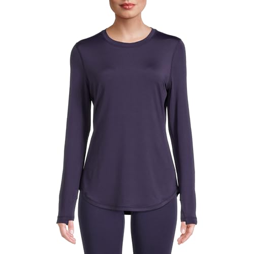 Cuddl Duds ClimateRight Women's Long-Sleeve Crew Neck Base Layer Top (US, Alpha, Small, Regular, Regular, Navy)