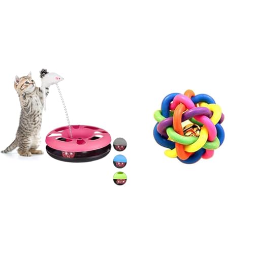 Image of The Pets Company Catch The Mouse & Ball Cat Toy, Interactive, Training, Activity Toy for Cats & Kittens Rubber Multi Colour Wire Knot Ball with Bell, for Puppy and Kitten