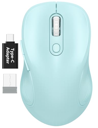 Image of WisFox 2.4G Wireless Mouse for Laptop, Ergonomic Computer Mouse with USB Receiver and Type-C Adapter, 3 Adjustable Levels DPI, 6 Button Cordless Wireless Mice (Baby Blue)