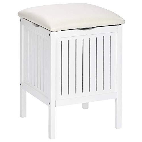 WENKO Tabouret Panier à Linge Oslo, Tabouret Salle de Bain et Coffre à Linge, Bois Massif Blanc, 39x55x39 cm