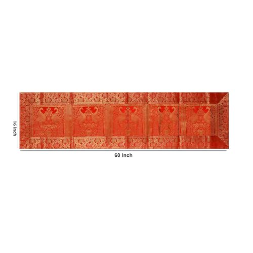 Image of Indian Traditional Decorative Silk Table Runner Kitchen Dining Good Luck Table Cloth for Wedding Bridal Birthday Party Decorations - 60x16 Inches (Orange Gold)