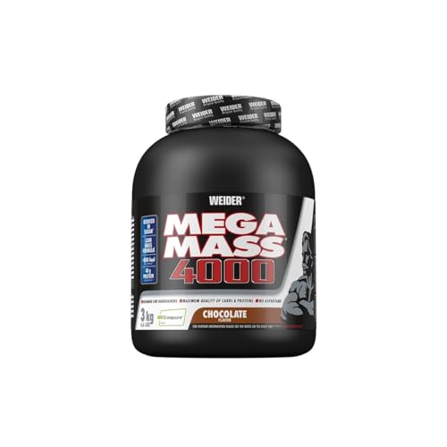 Weider Mega Mass 4000 - Weight Gainer Pulver mit 48g Protein & Kreatin pro Portion - Für Muskelaufbau & hohe Kalorienaufnahme - 3kg - Schokolade