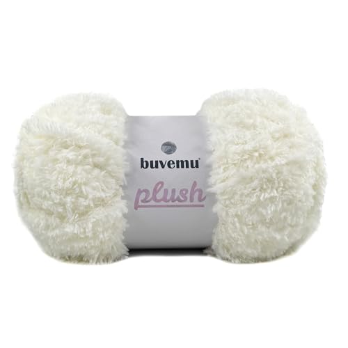 Image of Plush Faux Fur Bulky Yarn, Super Soft Fluffy Fuzzy for Knitting Crocheting Crafting, 100 Gram (3.53 Ounces) 109 Yards (100 Meters) (Cream)