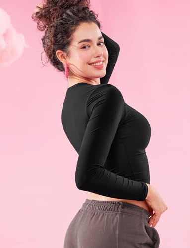 YEOREO Long Sleeve Shirts for Women y2k Tops Double Lined Basic Tee Crew Neck Going Out Sweeney Workout Undershirt3