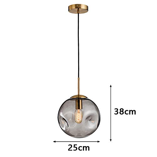 Chandelier boule de verre au fini texturé gris avec câble réglable