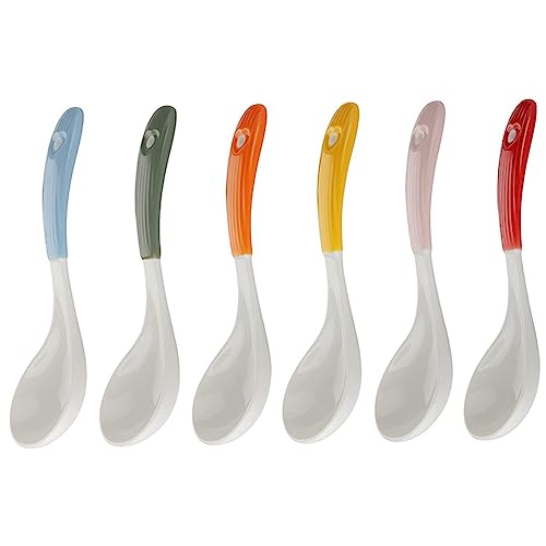 6Pcs Ceramic Tableware Handle Chinese Soup Spoons for Home Use Lightweight Easy to Store for Soup Porridge and More Color Variety