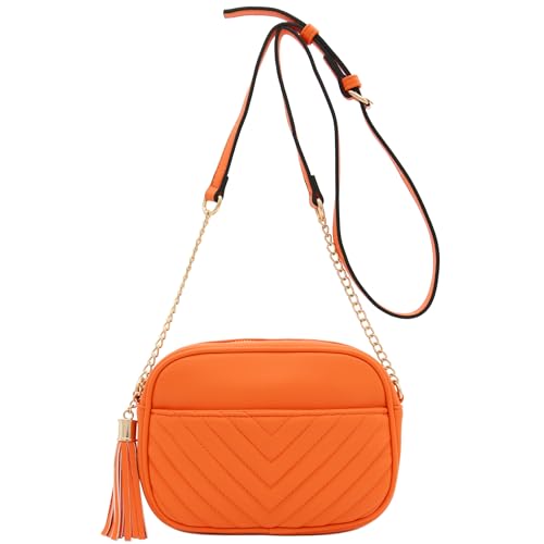 Image of FashionPuzzle Chevron Quilted Crossbody Camera Bag with Chain Strap and Tassel