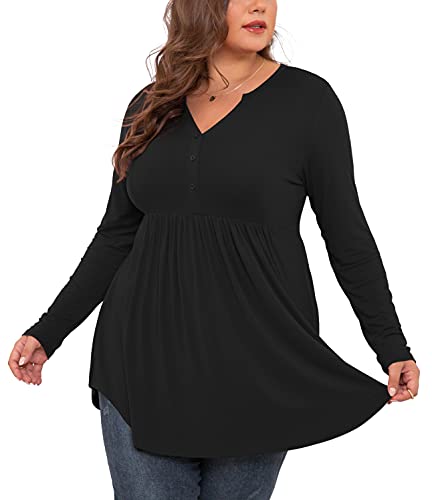 SHIJIALI Women's Plus Size Henley Shirts V Neck Button Tunic Tops Casual Long Sleeve Swing Flowy Blouse3