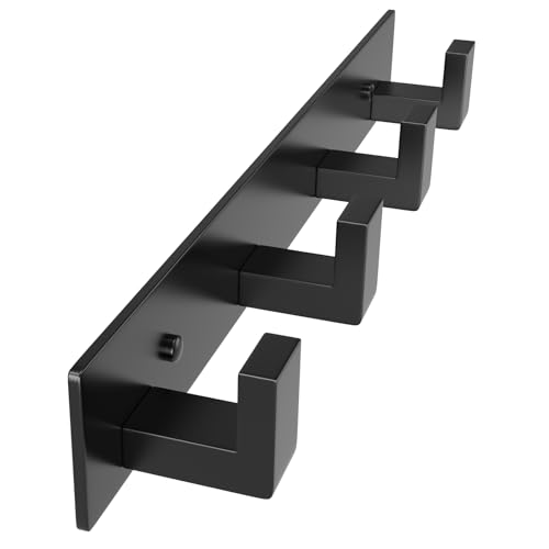 Image of PMMASTO Coat Rack Wall Mount, Coat Hooks Wall Hooks for Hanging, Stainless Steel Coat Hanger Towel Hooks for Bathrooms, Coat Rack Hat Rack (Black 4 Hooks, 1 Pack)