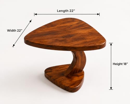 Image of Wooden Coffee Table for Living Room | Solid Sheesham Wood Triangle Shape Center Table for Living Room | Accent Table | Tea Table | Honey Finish