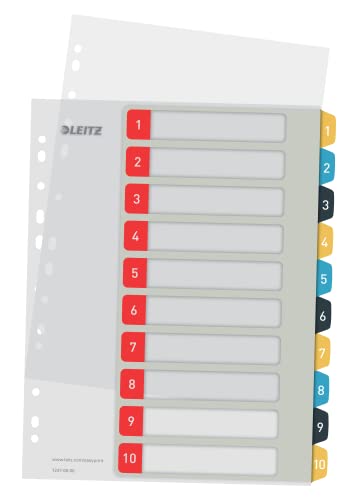 Leitz PC-beschriftbares Register in A4 Format, 15er Pack, 1-10, Robust, Mehrfarbig, Cosy-Serie, 12470000