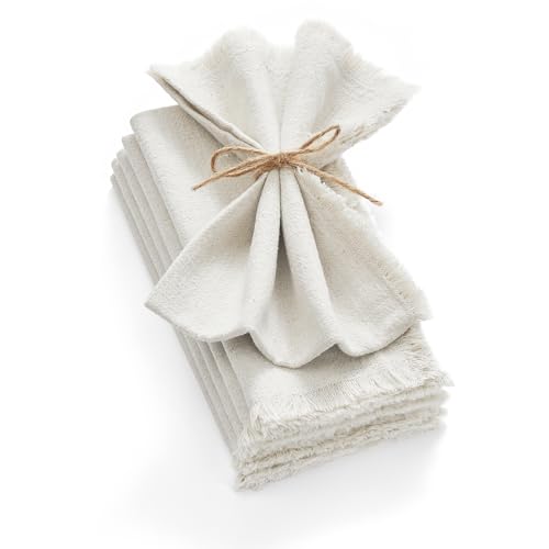 KINGSTONE Cloth Napkins Set of 4, 18x18 Inches 270G Heavyweight Cotton Linen Napkins, Sand Washed Soft Dinner Napkins for Modern Farmhouse, Rustic Boho Table Decor Slub Texture, White