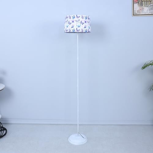Image of tu casa White Metal-Iron Base Foldable Floor Lamps with Butterfly Print & Satin Shade for Bedroom, Living Room, Lounge, Office Area, Gifting Without Bulb for Home Decoration (Height - 57 inch)