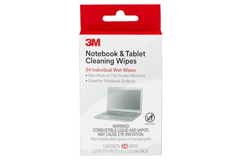 3M Notebook Screen Cleaning Wipes, 3.9 x 6.9 Inches (CL630), White, 24 individual wet wipes (Packaging may vary)