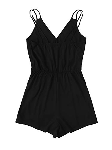 Milumia Women's Plus Size Cami Romper Wrap V Neck Spaghetti Straps Casual Short Jumpsuit Black X-Large Plus #TOP1
