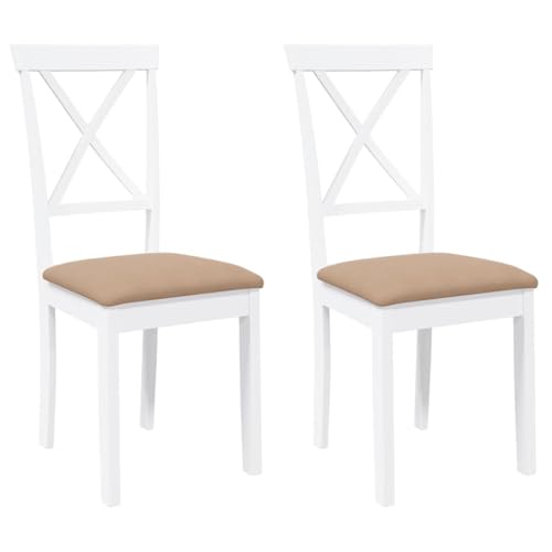vidaXL Sillas de Comedor con Cojines 2uds Madera Maciza Blanco Caucho, Silla de Comedor, Silla de Cocina, Asiento de Comedor, Silla
