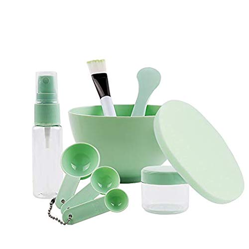 Teenitor DIY Facemask Mixing Tool Kit with Big Volume Mask Bowl Spatula Brush Spray Bottle Puff Soaking Bottle Gauges Pack of 9 Green