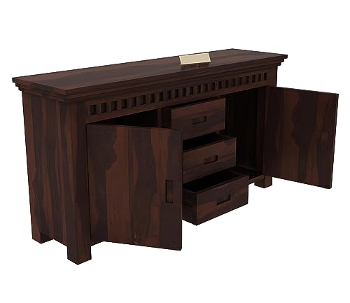 Image of SHIKHA WOOD CRAFT Sheesham Wood Sideboard Cabinet with 3 Drawer and 2 Door Storage for Living Room Home and Office (Walnut Finish)