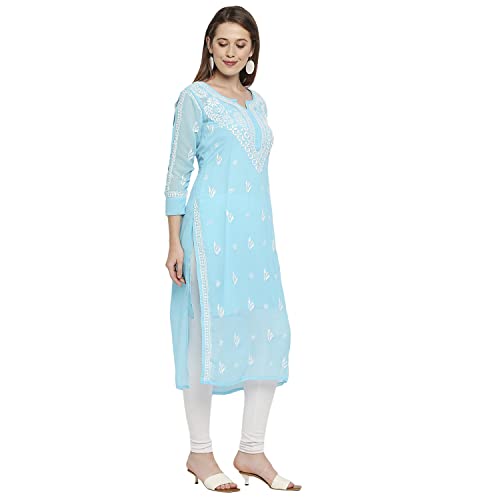 Image of indiankala4u Lucknow Chikankari Hand Embroidered Kurta for Women with Matching Inner, Georgette