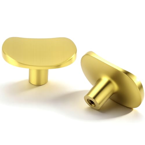 BOZWELL Brushed Gold Kitchen Cabinet Knobs Solid Heavy-Duty,Brass Cabinet Hardware for cabinets Dressers Pull for Bathroom Kitchens 6 Pack BZ2501